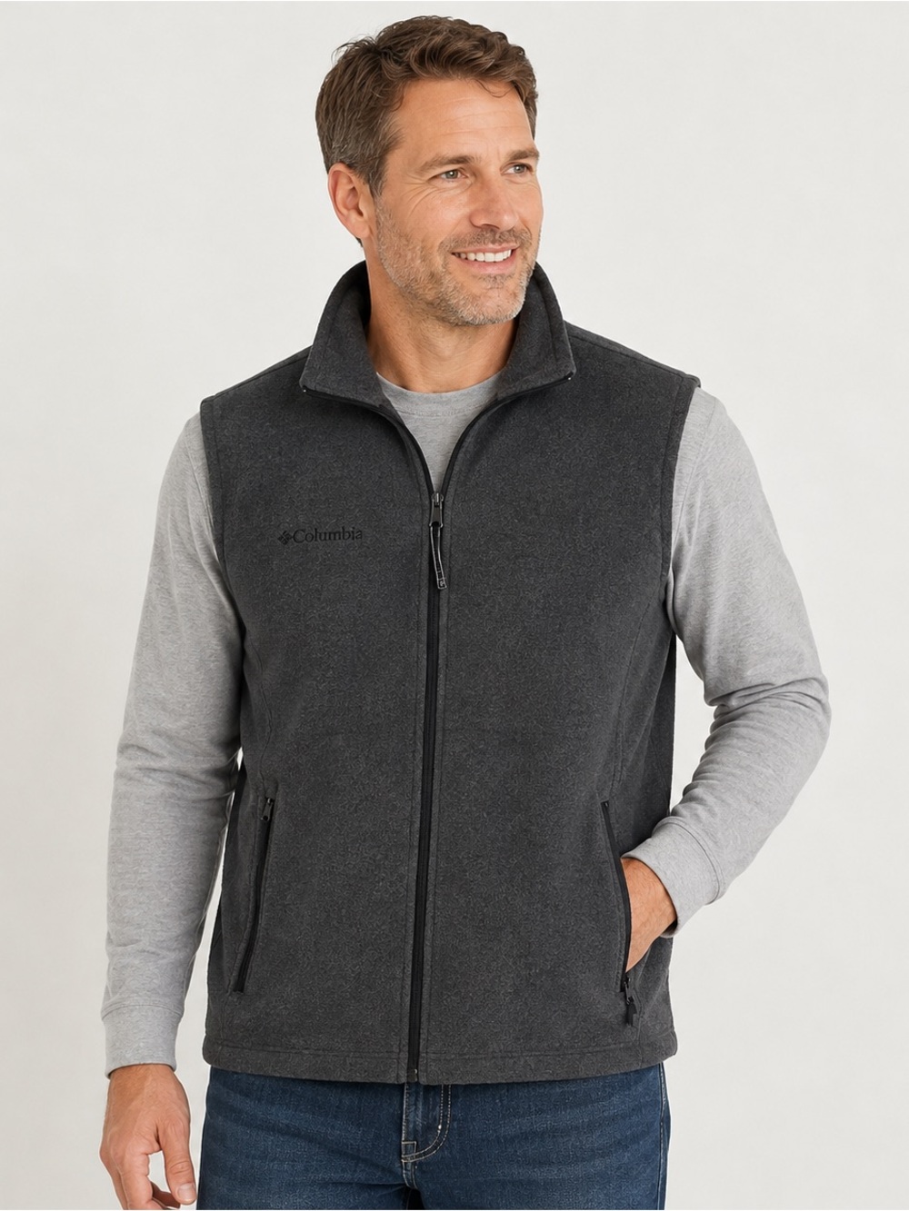 Columbia Men’s Charcoal Gray Full-Zip Fleece Vest Size L